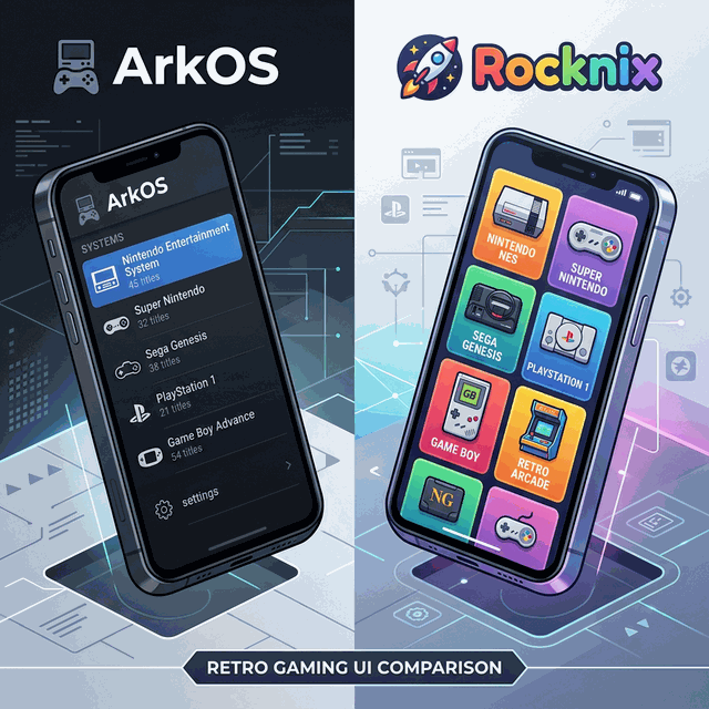 ArkOS vs Rocknix UI comparison for R36S